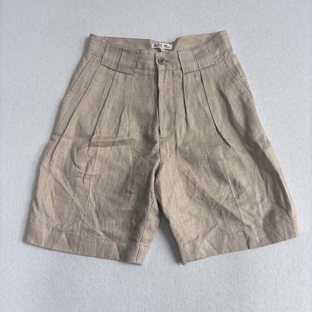 Alex Mill Daniel Pleated Linen Shorts Women's 28 Beige Flax Preppy Classic NWT